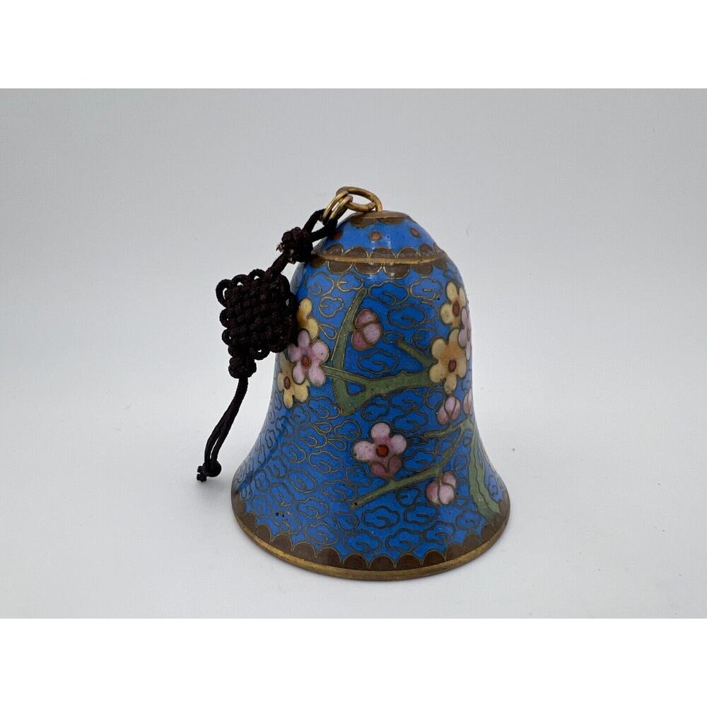 Vintage Hand Painted Pink Yellow Flowers Chinese Prayer Cloisonne Bell Ornament